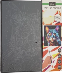 Malowanie po numerach na czarnym płótnie – kot
