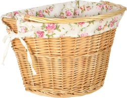 Wiklinowy przedni koszyk na rower z kwiatową wkładką i szybkim mocowaniem click