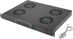 Horyzontalny panel wentylacyjny 1U z LCD i termostatem do szafy 19", 4 wentylatory, 230 V, czarny