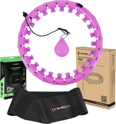 Masażowa inteligentna obręcz hula hoop z obciążnikiem HMS HHW12 Plus Size + neoprenowy wyszczuplający pas BR163, fioletowa