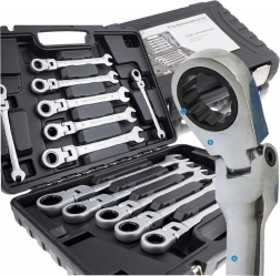 Zestaw kluczy płasko-oczkowych z grzechotką 12 szt. w walizce ze stali CrV