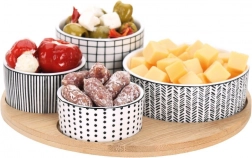 Porcelanowe miseczki do przekąsek na bambusowej tacy, zestaw 5-częściowy