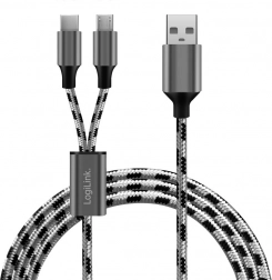 Opleciony kabel USB 2.0 USB‑A do Micro USB + USB‑C 1,2 m
