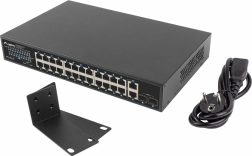 Lanberg 24‑portowy gigabitowy przełącznik PoE+ 250 W z 2x SFP i 2x uplinkiem