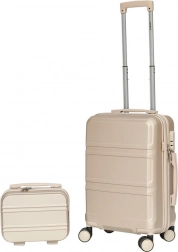 Walizka kabinowa i kuferek kosmetyczny z ABS, szampański – lekki zestaw podróżny 56 cm