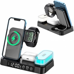 Bezprzewodowa stacja ładowania 4 w 1 z zegarem i lampką nocną 15 W dla Qi, iPhone, Apple Watch i AirPods