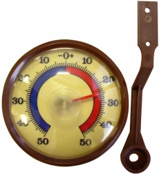 Zewnętrzny mechaniczny termometr, -50 do +50 °C, brązowy plastik, 7,1 × 2 cm