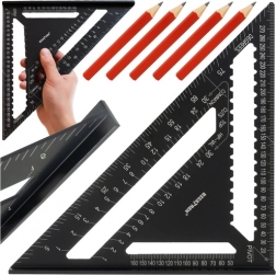 Kątownik ciesielski 30 × 30 cm BIGSTREN z miernikiem 90° i 45° + 5 ołówków