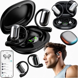 Bezprzewodowe słuchawki douszne Bluetooth z etui ładującym i tłumaczem AI, czarne