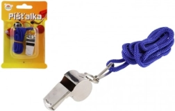 Metalowy gwizdek z niebieskim sznurkiem