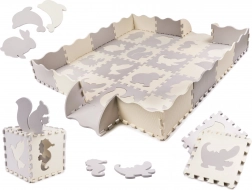 Piankowa edukacyjna mata puzzle, szara i ecru, 36 elementów, 150 × 150 cm