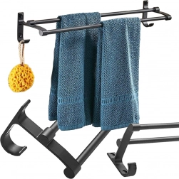 Podwójny ścienny wieszak na ręczniki, czarny metal, 58,6 cm