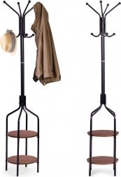 Wolnostojący wieszak na ubrania z półkami 8 haczyków 180 cm czarny ModernHome