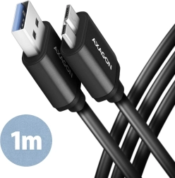 Kabel AXAGON Micro-B USB do USB-A 3.2 Gen 1, 1m, 3A, ALU, PVC, czarny