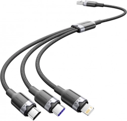 Kabel USB 3 w 1 6A 1,5 m Vention – USB‑A do USB‑C, Lightning i Micro‑USB (czarny)