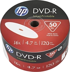 hp dvd-r 4,7 gb 16× inkjet printable, 50 szt. (bulk)