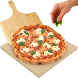 Kamień do pizzy Ruhhy 38 × 36 cm z bambusową łopatką 2w1 (kordieryt)