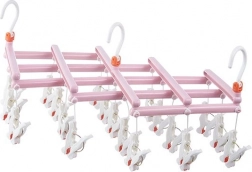 Składany wieszak na pranie z klamerkami, 19 klamerek, różowy