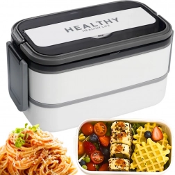 Piętrowy bento box z przegrodami 1400 ml z sztućcami