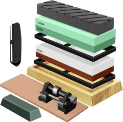 Wodny kamień do ostrzenia noży RUHHY – zestaw o różnych ziarnistościach z paskiem skórzanym