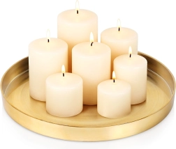 Złota metalowa taca na dekoracje i świece 32 cm