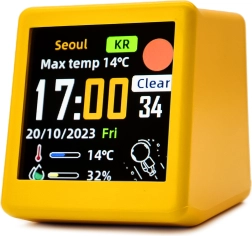 Inteligentny budzik LED z Wi-Fi i żółtym wyświetlaczem LCD