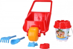 Taczka z akcesoriami do piaskownicy, 5 sztuk – czerwona, Pilsan