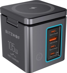 BlitzWolf GaN ładowarka sieciowa 105 W z USB-A, 3× USB-C i ładowaniem bezprzewodowym