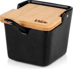 Cukiernica ceramiczna z bambusową pokrywką 250 ml, czarna
