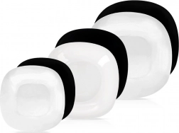 Szklany zestaw obiadowy LUNA, biały/czarny, 18 elementów