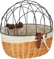 Wiklinowy kosz na rower z metalową kratką do przewozu zwierząt domowych