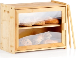 Bambusowy, dwupoziomowy chlebak ze szczypcami 40 × 20 × 31 cm