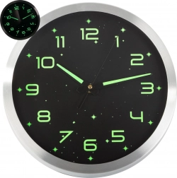 Fluorescencyjny zegar ścienny 25 cm ze świecącymi cyframi i gwiazdkami