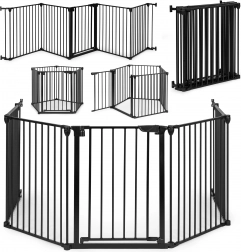 Dziecięca i psia bramka bezpieczeństwa ECOTOYS, 5 paneli, metalowa, czarna