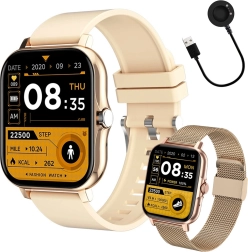Smartwatch unisex z silikonowym paskiem, sport, rozmowy Bluetooth, złoty