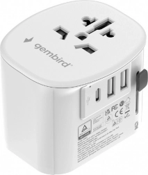 Uziemiony uniwersalny adapter podróżny 15 W z 3× USB, biały