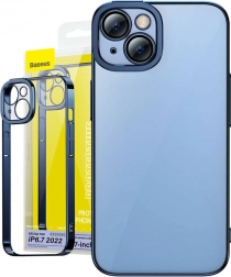 Przezroczyste etui ze szkłem do iPhone 14 Plus - Baseus Glitter niebieskie