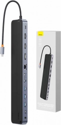 Rozdzielacz USB‑C 12w1 BASEUS EliteJoy Gen2 z 2× HDMI, DP, 3× USB 3.0, PD 100 W, RJ45 i czytnikiem SD/TF (ciemnoszary)