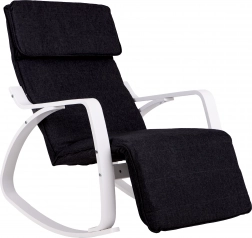 Krzesło bujane z regulowanym podnóżkiem od ModernHome w kolorze białym i czarnym
