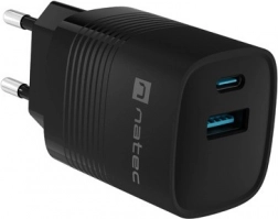 Natec Ribera GaN ładowarka USB 30 W, 1x USB-A, 1x USB-C, czarna
