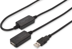 Aktywny przedłużacz USB 2.0, USB‑A męski do USB‑A żeński, 20 m, czarny
