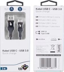 USB kabel USB 3.0 - USB-C 2m Premium 3A czarny