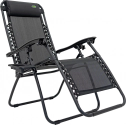 Ogrodowy i plażowy leżak regulowany z uchwytem na napoje – czarny