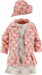 Ubranko dla lalki 48 cm – zestaw: płaszczyk, sukienka i kapelusik PETITCOLLIN