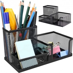 Czarny siatkowy organizer biurkowy z 3 przegródkami