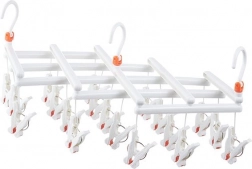 Plastowy składany wieszak na ubrania z klipsami – 19 klipsów – biały