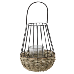 Metalowy lampion czarno-brązowy ze szklaną wkładką 30 × 47 cm