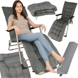 Składane szare leżak ogrodowy z poduszką