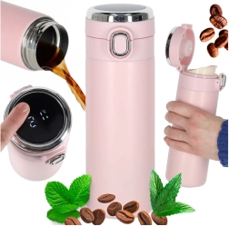 Termokubek z uchylną pokrywką i wyświetlaczem LED 420 ml różowy