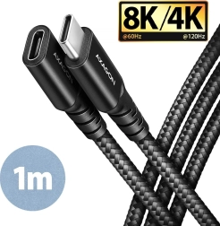 AXAGON USB‑C kabel przedłużający Gen2 1 m, 20 Gbps, PD 240 W, 5 A, w oplocie, czarny